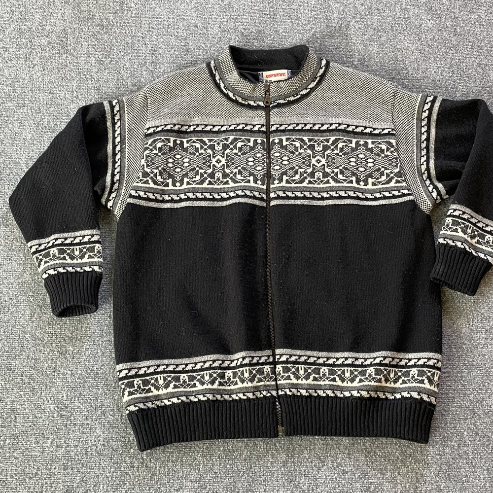 Norwear Sweater Women Medium Cardigan Full Zip Fair Isle Wool Jacket Iceland